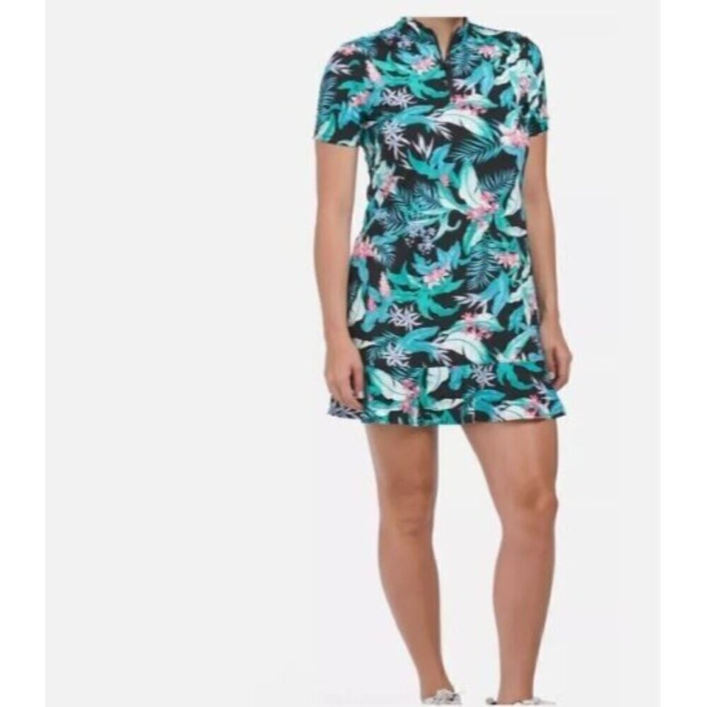 Tommy Bahama Golf Dress Womens Small Tropical Floral Ruffle Hem Tennis Active